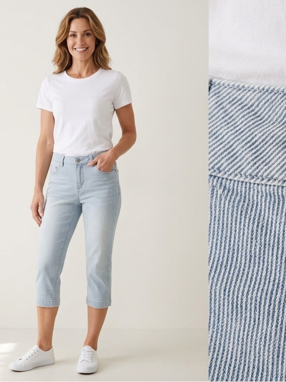 Artisan NY Blue & White Micro Stripe Cropped Capri Pants